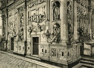 A Szent Ház márványképernyője, tervezett: Donato Bramante (1444-1514), a Szent Ház szentélye, Loreto, Marche, Olaszország
