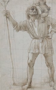 Szent Kristóf a kisded Jézussal, c. 1490 (ezüstpontos, fehérrel kiemelve, világosszürke előkészített papíron) alkotó: Donato Bramante