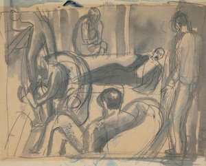 Maynard Keynes, Lytton Strachey és társai, 1916 körül (ceruza és akvarell papíron)