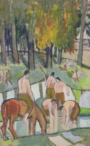 Katonák a pataknál, 1920 (wc papíron) alkotó: Dora Carrington
