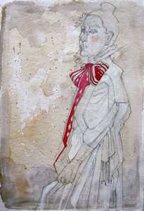Elegáns, piros masnis portré alkotó: Doris Schmitz