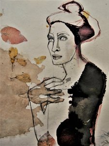 Gondolkodó nő levelekkel alkotó: Doris Schmitz