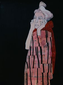 Elgondolkodó nő piros ruhában alkotó: Doris Schmitz