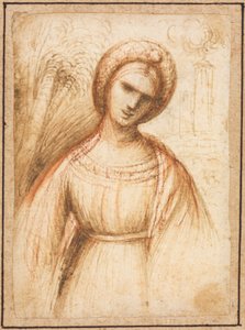 Hölgy tájban recto, Egy öregasszony mellhosszú profilja verso, c. 1521. alkotó: Dosso Dossi