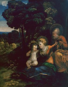 Pihenjen az egyiptomi repülésen, Dosso Dossi, a firenzei Uffizi Képtárban alkotó: Dosso Dossi