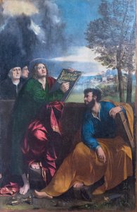 Szent János evangélista és Szent Bertalan Pontichino della Sale-lel és családtagjával alkotó: Dosso Dossi