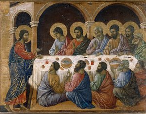 Krisztus szenvedése – Az oltárkép hátulja. Olaj a panelen alkotó: Duccio di Buoninsegna