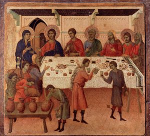 Esküvő Kánában. Az oltárkép hátoldala (tempera és arany fán alkotó: Duccio di Buoninsegna