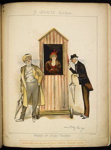 Egy lány egy mobil öltözőfülkében, a tengerparton a Riviérán. Két férfi, esetleg a szereplők, a bíró és a lelkész kint várakozik. alkotó: Dudley Hardy