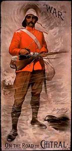 ""Háború" a Chitral felé vezető úton" (színes litó) alkotó: Dudley Hardy