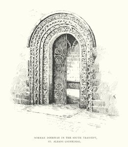 Normann ajtó a déli kereszthajóban, St. Albans katedrális (litográfia) alkotó: Duncan Moul