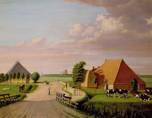 A hollandiai Leevwarden tanulmánya egy fríz szarvasmarha-csordával az előtérben alkotó: Dutch School