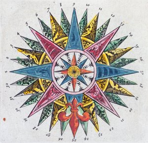 Iránytű rózsa, a Blaue Atlasból, kiadva Amszterdamban, 1697