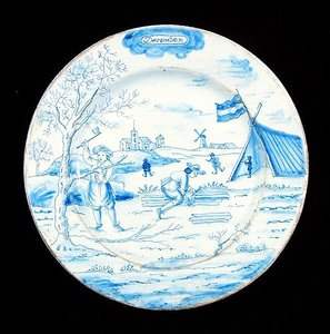 December hónapot ábrázoló tányér (ónmázas cserép) alkotó: Dutch School