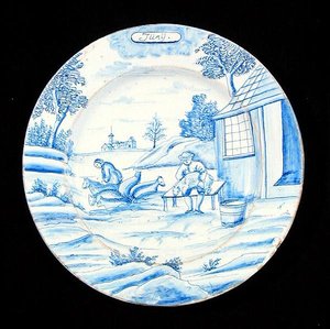 Delftware lemez június hónapot ábrázolva (ónmázas cserépedény) alkotó: Dutch School