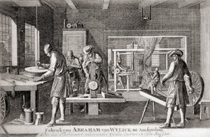 Abraham van Wylick gyára, Amszterdami selyemipar, a "Geschiedenis van Nederland" című, 1936-ban megjelent kötetből (litográfia). alkotó: Dutch School