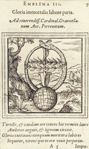 A halhatatlan munka dicsősége nyert, Adrianus Junius illusztrációja az Emblemata-ból, kiadó: Christophe Plantin, Anvers, 1565 alkotó: Dutch School