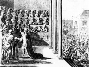 Nagy Heródes hazaárulással vádolja fiait, Sándort és Arisztobuloszt. 1700 körül alkotó: Dutch School