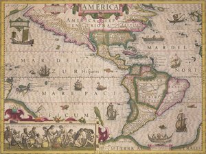 Amerika térképe, a Mercator Atlas, kocsma. Jodocus Hondius (1563-1612), Amszterdam, 1606