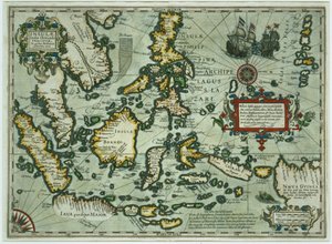 Kelet-India térképe, pub. 1635 Amszterdamban (kézzel színezett metszet)