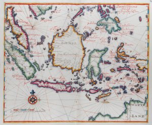 A térképen Borneó, Clebes (Sulawesi), Java és más indonéz szigetek láthatók. alkotó: Dutch School