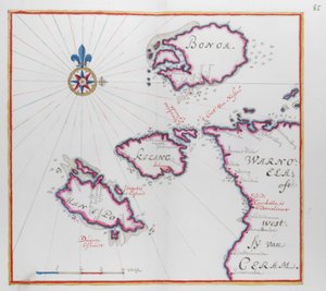 A térképen Ceram (Seram) és Bonoa (Boano-sziget), valamint Kelang-sziget és Manipa-sziget egy része látható. alkotó: Dutch School