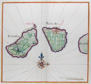 A térképen két Banda-sziget látható. alkotó: Dutch School