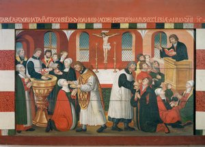 Luther Márton prédikál, részlet a Torslunde-i templom oltárképéről