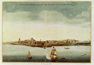 Új Amszterdam, 1650-53 körül (The Prototype View) a Stokes Iconography, 1. kötet, 1915. előlapjához használt (színes nyomtatás) alkotó: Dutch School