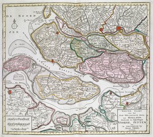 Hollandia délnyugati részének új térképe, beleértve a Voorne, Putten stb. végrehajtóit. [Harminchat Hollandia térképe] Isaak Tirion 1739 és 1757 között. alkotó: Dutch School