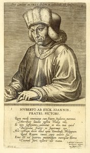Hubert van Eyck (1366-1426) portréja, 1. tábla egy művészportrésorozatból, Theodor Galle (1571-1633) metszetében alkotó: Dutch School