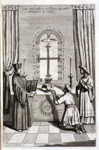 Szent Tamás apostol csodálatos keresztje az indiai Meliapore-ban, Athanasius Kircher (1601-80) „Kína illusztrációja” című művéből, 1667 (metszet) alkotó: Dutch School