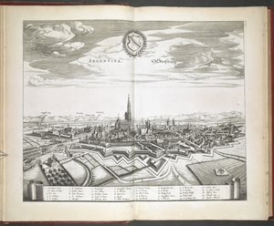 Strasbourg kilátása "Egész Felső-Németország városából Illusztris és illusztris táblák ősi és új, legpontosabban kidolgozott" alkotó: Dutch School