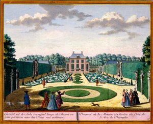 Kilátás a házra és a kertre a diadalív közelében, a Het Zeganpralent Kennemerlantból Hendrick de Leth és Matthias Brouerius Van Nidek, megjelent 1700-30 körül alkotó: Dutch School