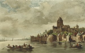 Kilátás a Valkhof-kastélyra, Nijmegen alkotó: Dutch School
