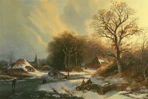 Figurák a befagyott folyón alkotó: Dutch School Dutch School