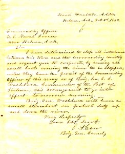 E. A. Carr, Helena, Arkansas levele az amerikai haditengerészeti erők parancsnokának, Helena közelében, Arkansasban, 1862. október 2 -án alkotó: E.A. Carr