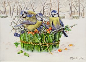 Blue Tits in Leaf Nest, 1996 (akril, vászon) alkotó: E.B. Watts