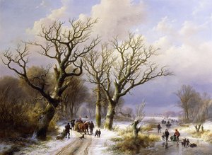 Erdős téli táj alakokkal, 1863 alkotó: E.J. Verboeckhoven