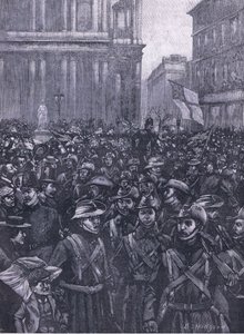 A CIV-ek a Ludgate Hillről lefelé menet, a Mansion House felé vezető úton a Waterloo állomásra, illusztráció a Cassells History of Englandből, 1900-as évek