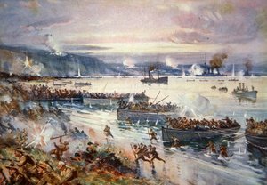 Az ausztrálok partraszállása Gallipoliban, 1915. április (színes litó)