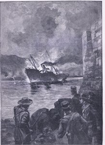A spanyol-amerikai háború: A Merrimac elsüllyedése, illusztráció Cassells Anglia története, 1900-as évek