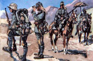 Német egyenruhák 1917-ből, Macedón Front (színes litho) alkotó: E. (after) Dobrich