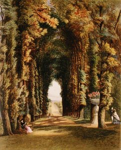 "Vista" a Teddesley-i kertekben, az 1857-ben megjelent "The Gardens of England" című könyvből (színes litográfia)