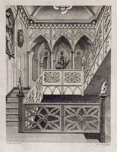 Lépcső a Strawberry Hillben, J. Newton metszete, Horace Walpole „Description of Strawberry Hill” című művéből, 1784 alkotó: E Edwards