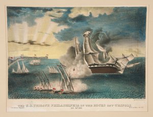 A Philadelphia amerikai fregatt a Tripoli melletti sziklákon (az US Military Magazine Army and Navy II. kötetéből) alkotó: E. J. Pinkerton