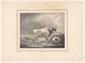 Álló tehén és fekvő bárány a tájban alkotó: E. L. Huygens (possibly)