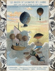 Aerostation - Pierre de Lana repülő csónak projektje - Besnier repülő repülőgépe (1678) - Balloon - Balloon - Léghajó léggömb - E Letellier illusztrációja - Protect történelmi jegyzetfüzet, 19. század vége