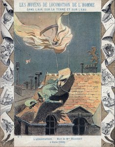 Marie Blanchard, Jean Pierre Blanchard aeronauta feleségének halála, amikor a léggömbje kigyulladt egy Párizs feletti tüntetés során, 1819. június 6-án - Tankönyvek védőhüvelyéből, 19. század vége - Mort de Madame Blanchard - 1819. július 16-án, én