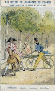 Velocipedes - Angol celerifere - Draisienne, a kerékpár őse - Védőhüvely tankönyvekhez, 19. század vége - E Letellier illusztrációja - Celerifere - Draisienne - Hobbiló (Nobby Horse) - Protect notebook historique, fin 19t